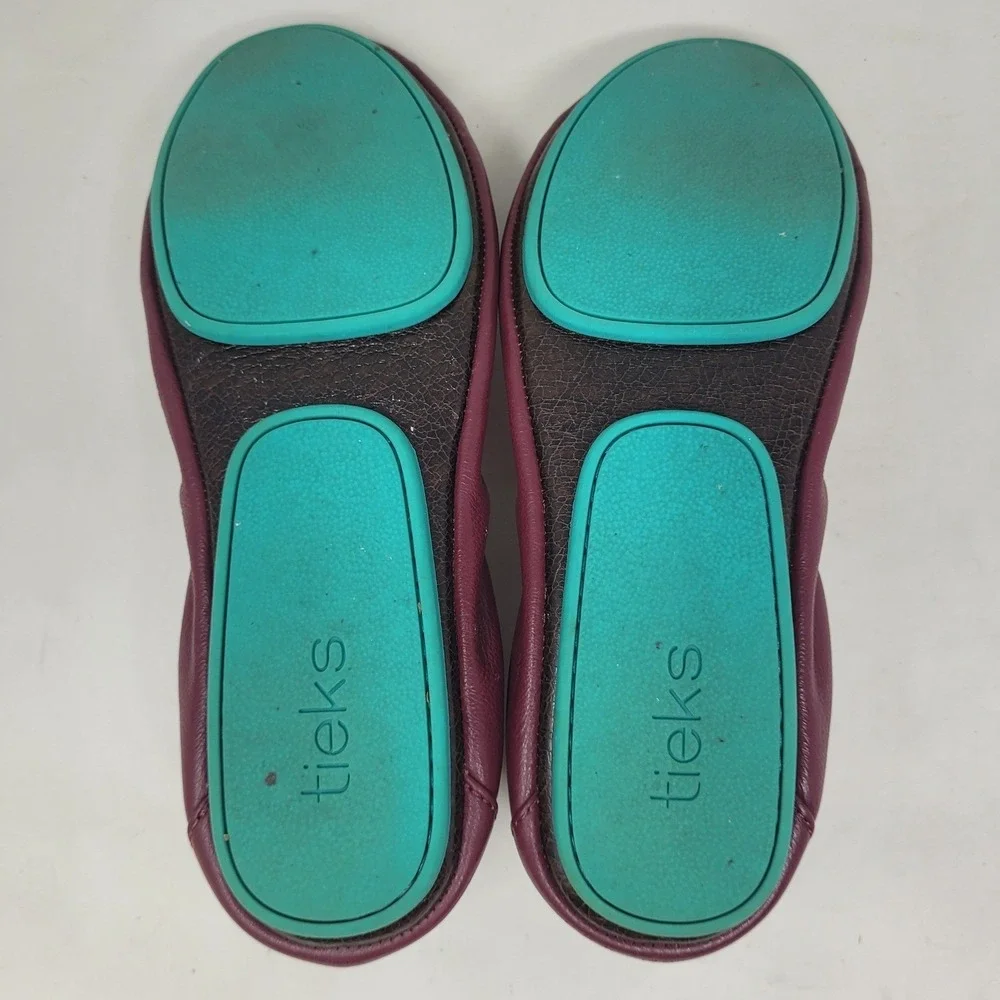 Tieks Ballet Flats 8 LOT Of 2 Burgundy Grey Leather Foldable Slip On Comfort